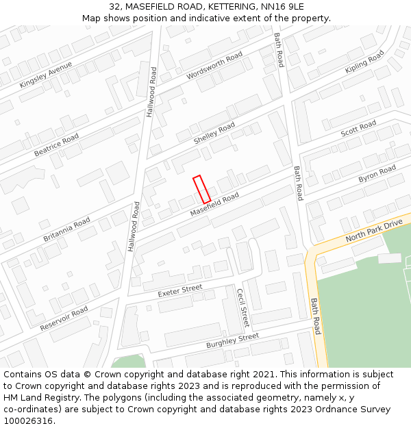 32, MASEFIELD ROAD, KETTERING, NN16 9LE: Location map and indicative extent of plot