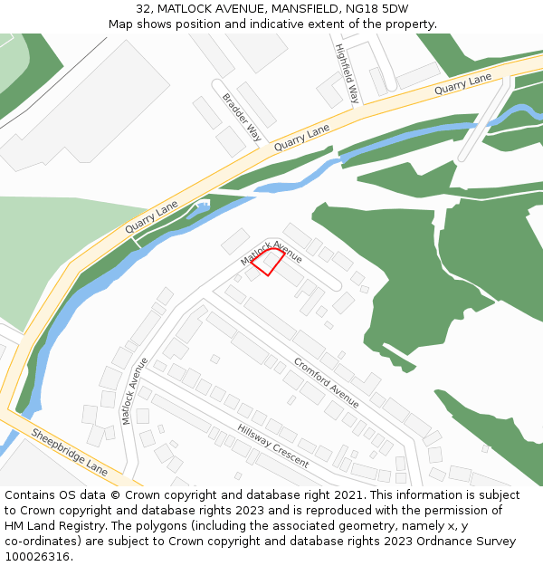 32, MATLOCK AVENUE, MANSFIELD, NG18 5DW: Location map and indicative extent of plot