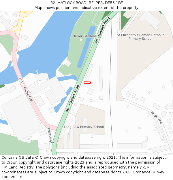 32, MATLOCK ROAD, BELPER, DE56 1BE: Location map and indicative extent of plot