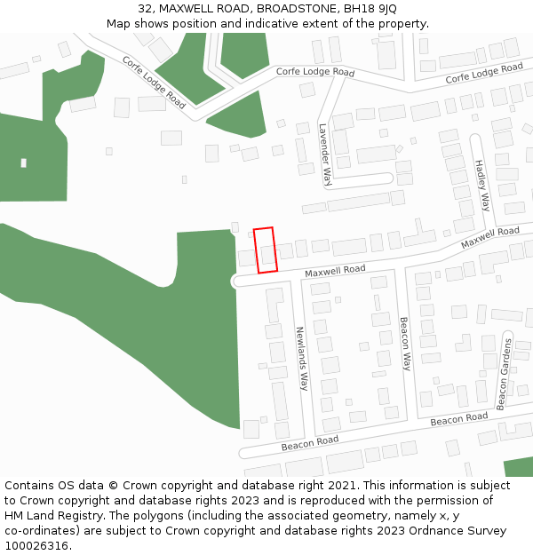 32, MAXWELL ROAD, BROADSTONE, BH18 9JQ: Location map and indicative extent of plot