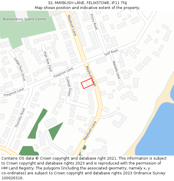 32, MAYBUSH LANE, FELIXSTOWE, IP11 7NJ: Location map and indicative extent of plot