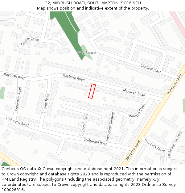 32, MAYBUSH ROAD, SOUTHAMPTON, SO16 9EU: Location map and indicative extent of plot