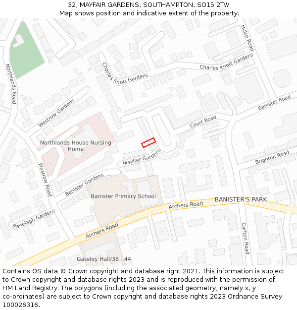 32, MAYFAIR GARDENS, SOUTHAMPTON, SO15 2TW: Location map and indicative extent of plot