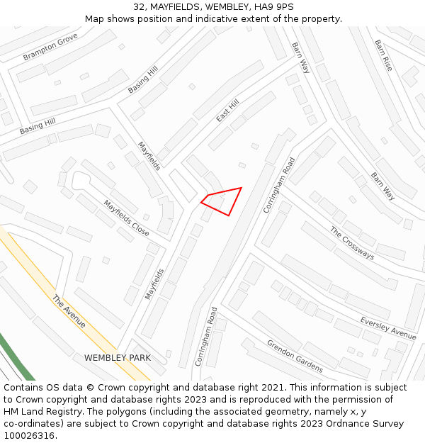 32, MAYFIELDS, WEMBLEY, HA9 9PS: Location map and indicative extent of plot