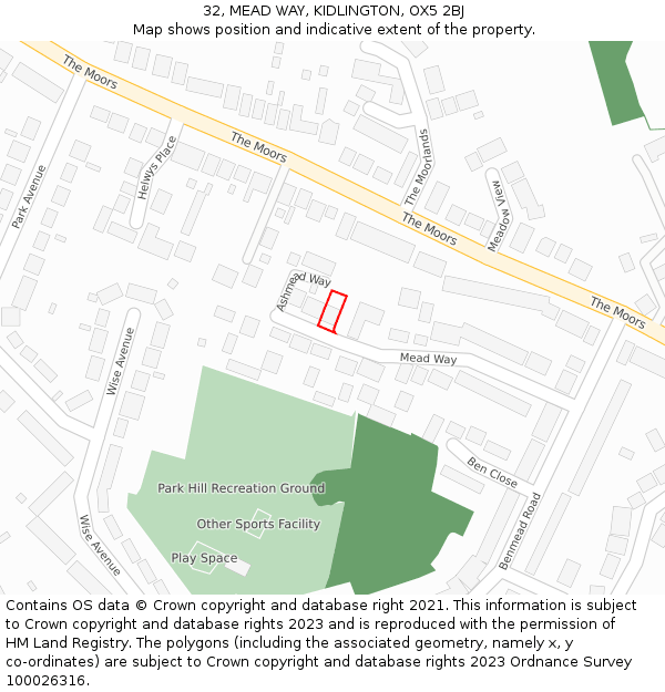 32, MEAD WAY, KIDLINGTON, OX5 2BJ: Location map and indicative extent of plot