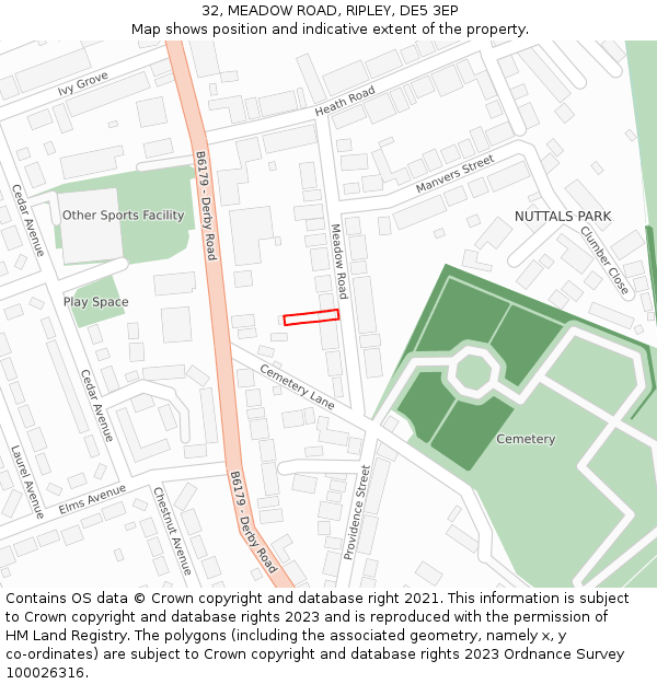 32, MEADOW ROAD, RIPLEY, DE5 3EP: Location map and indicative extent of plot