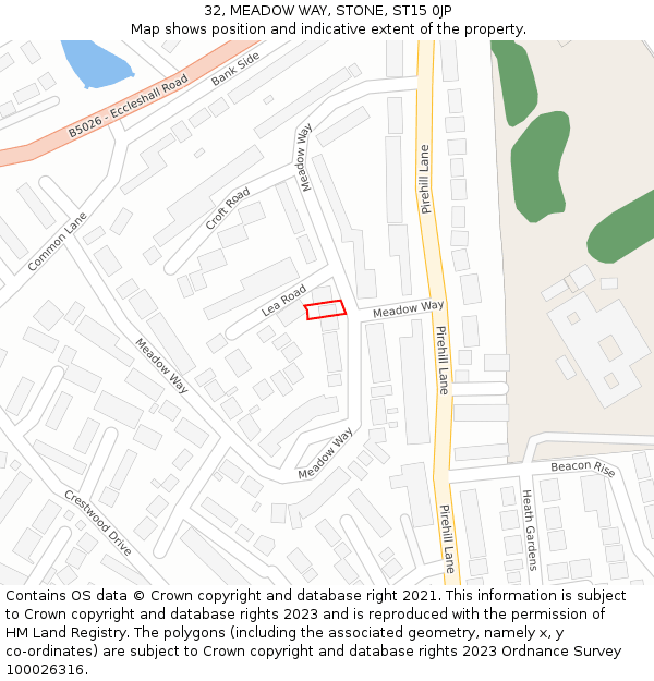 32, MEADOW WAY, STONE, ST15 0JP: Location map and indicative extent of plot