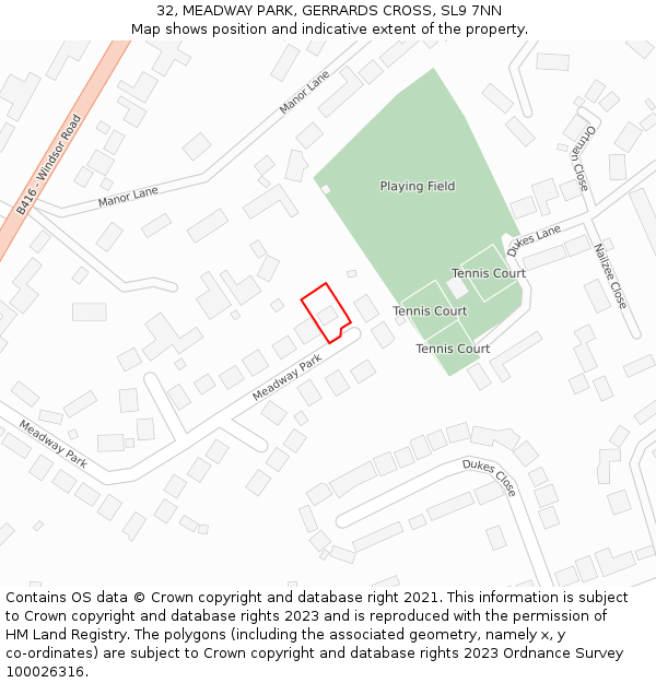 32, MEADWAY PARK, GERRARDS CROSS, SL9 7NN: Location map and indicative extent of plot