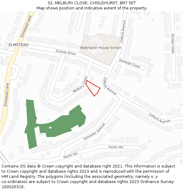 32, MELBURY CLOSE, CHISLEHURST, BR7 5ET: Location map and indicative extent of plot