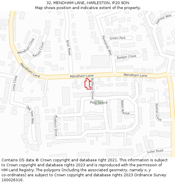 32, MENDHAM LANE, HARLESTON, IP20 9DN: Location map and indicative extent of plot