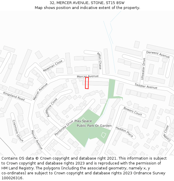 32, MERCER AVENUE, STONE, ST15 8SW: Location map and indicative extent of plot