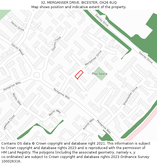 32, MERGANSER DRIVE, BICESTER, OX26 6UQ: Location map and indicative extent of plot