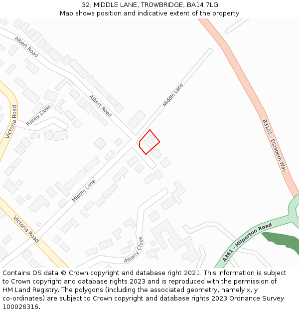 32, MIDDLE LANE, TROWBRIDGE, BA14 7LG: Location map and indicative extent of plot
