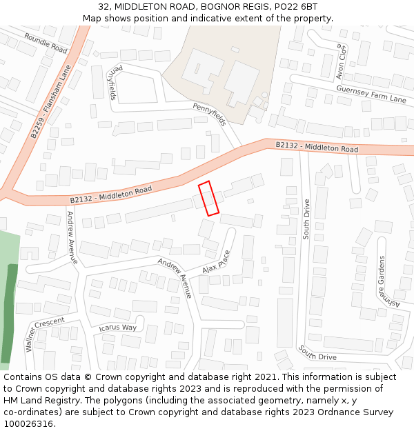 32, MIDDLETON ROAD, BOGNOR REGIS, PO22 6BT: Location map and indicative extent of plot