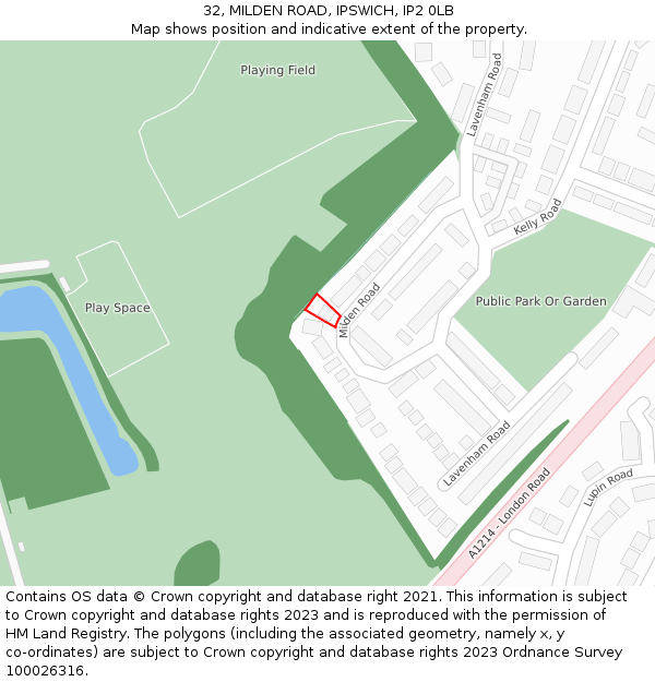 32, MILDEN ROAD, IPSWICH, IP2 0LB: Location map and indicative extent of plot