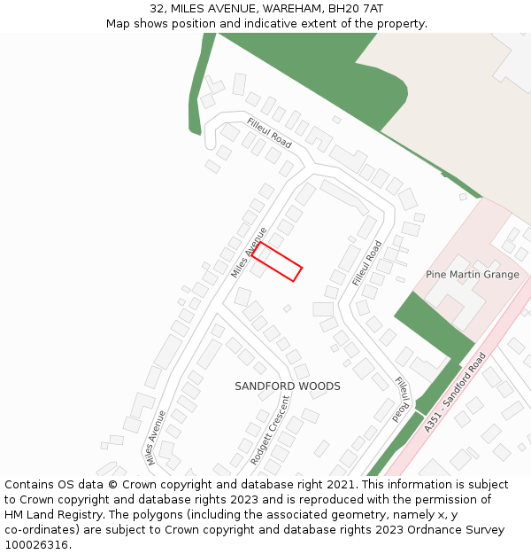 32, MILES AVENUE, WAREHAM, BH20 7AT: Location map and indicative extent of plot