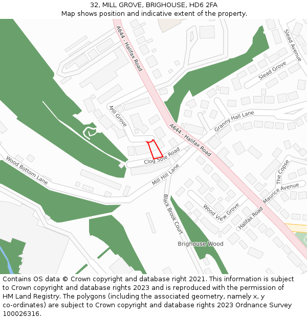 32, MILL GROVE, BRIGHOUSE, HD6 2FA: Location map and indicative extent of plot