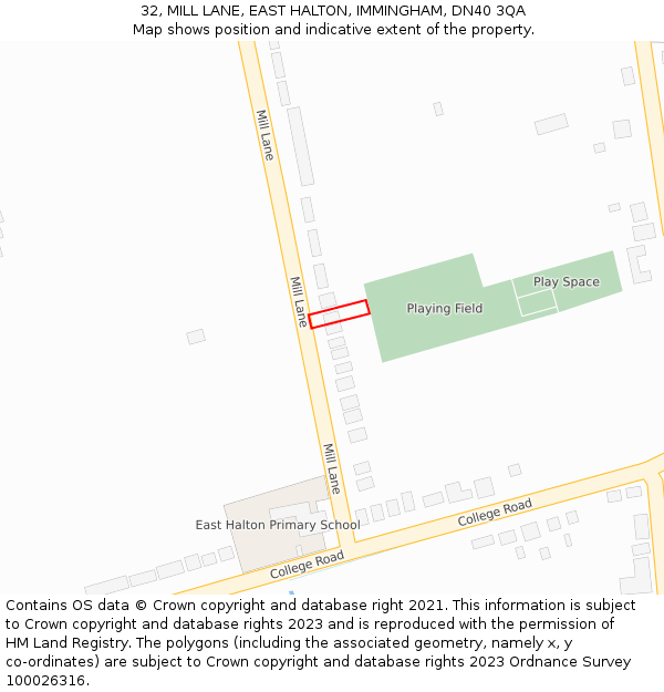 32, MILL LANE, EAST HALTON, IMMINGHAM, DN40 3QA: Location map and indicative extent of plot