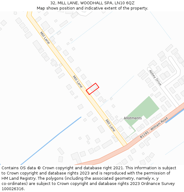 32, MILL LANE, WOODHALL SPA, LN10 6QZ: Location map and indicative extent of plot