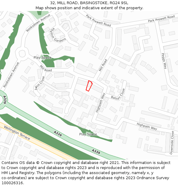 32, MILL ROAD, BASINGSTOKE, RG24 9SL: Location map and indicative extent of plot