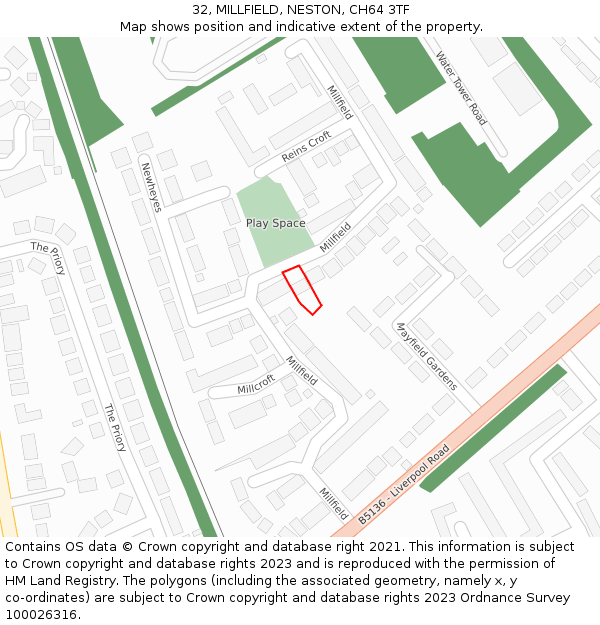 32, MILLFIELD, NESTON, CH64 3TF: Location map and indicative extent of plot