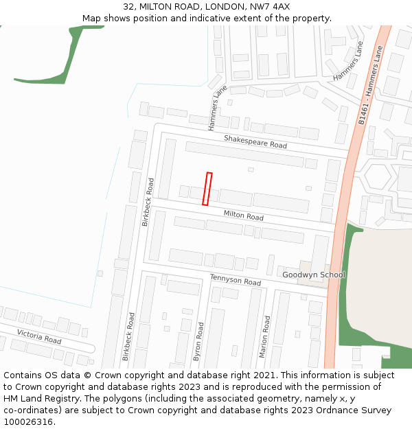 32, MILTON ROAD, LONDON, NW7 4AX: Location map and indicative extent of plot