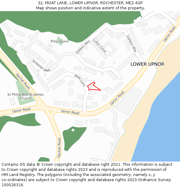 32, MOAT LANE, LOWER UPNOR, ROCHESTER, ME2 4GP: Location map and indicative extent of plot