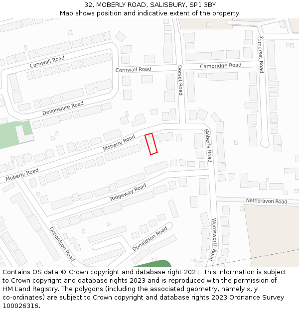 32, MOBERLY ROAD, SALISBURY, SP1 3BY: Location map and indicative extent of plot