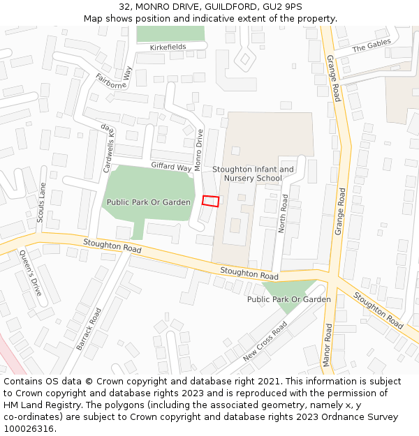 32, MONRO DRIVE, GUILDFORD, GU2 9PS: Location map and indicative extent of plot