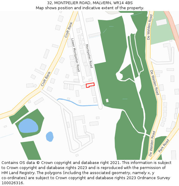 32, MONTPELIER ROAD, MALVERN, WR14 4BS: Location map and indicative extent of plot