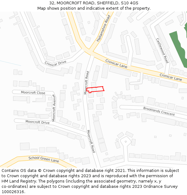 32, MOORCROFT ROAD, SHEFFIELD, S10 4GS: Location map and indicative extent of plot