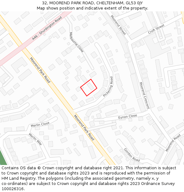 32, MOOREND PARK ROAD, CHELTENHAM, GL53 0JY: Location map and indicative extent of plot