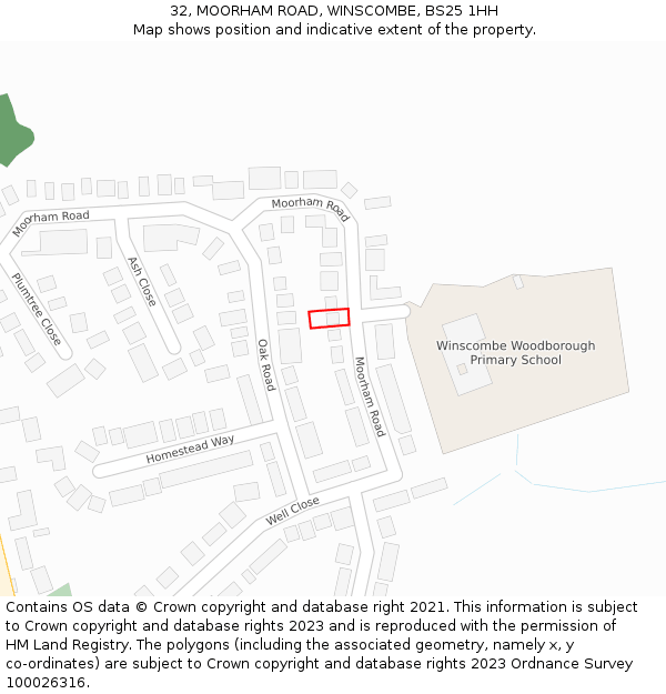 32, MOORHAM ROAD, WINSCOMBE, BS25 1HH: Location map and indicative extent of plot