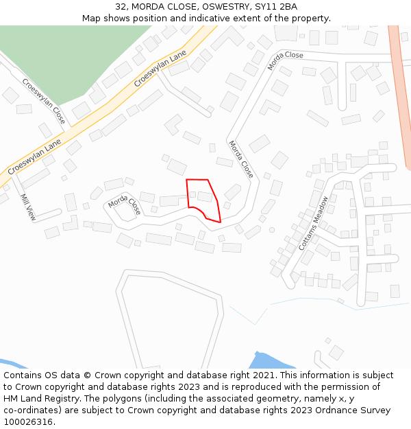 32, MORDA CLOSE, OSWESTRY, SY11 2BA: Location map and indicative extent of plot