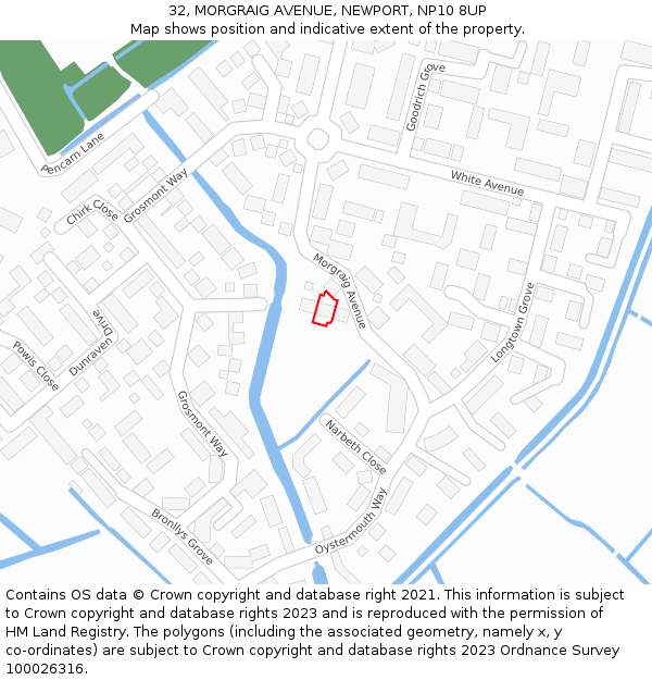 32, MORGRAIG AVENUE, NEWPORT, NP10 8UP: Location map and indicative extent of plot