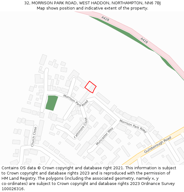 32, MORRISON PARK ROAD, WEST HADDON, NORTHAMPTON, NN6 7BJ: Location map and indicative extent of plot