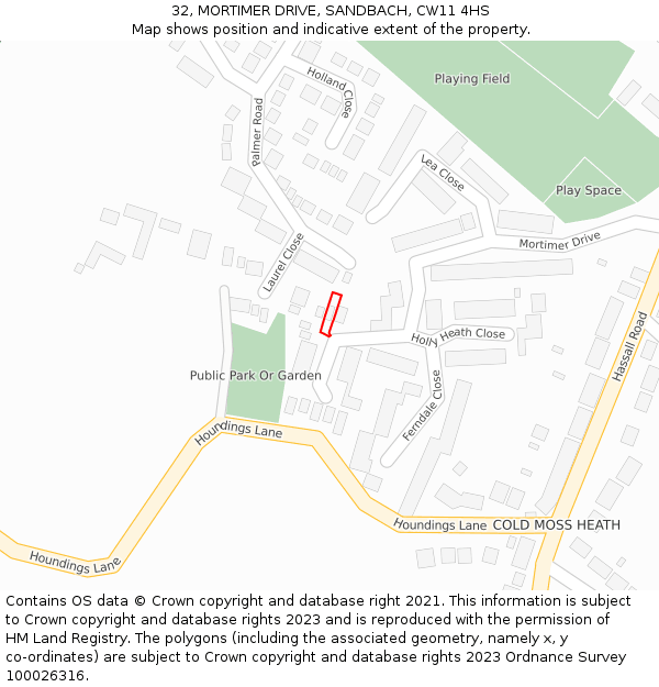 32, MORTIMER DRIVE, SANDBACH, CW11 4HS: Location map and indicative extent of plot