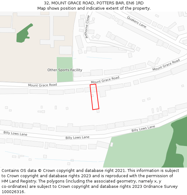 32, MOUNT GRACE ROAD, POTTERS BAR, EN6 1RD: Location map and indicative extent of plot