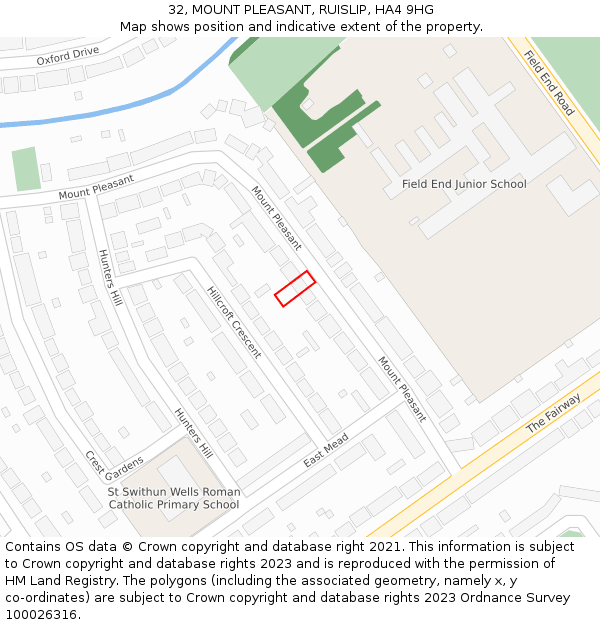 32, MOUNT PLEASANT, RUISLIP, HA4 9HG: Location map and indicative extent of plot