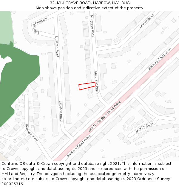 32, MULGRAVE ROAD, HARROW, HA1 3UG: Location map and indicative extent of plot