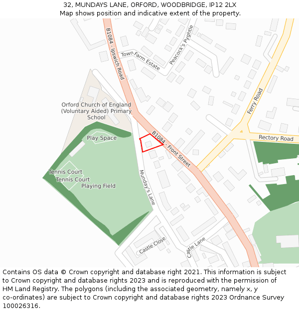 32, MUNDAYS LANE, ORFORD, WOODBRIDGE, IP12 2LX: Location map and indicative extent of plot