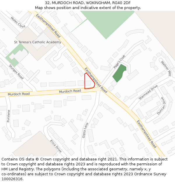 32, MURDOCH ROAD, WOKINGHAM, RG40 2DF: Location map and indicative extent of plot