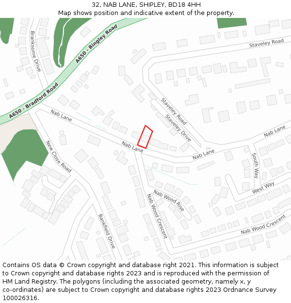 32, NAB LANE, SHIPLEY, BD18 4HH: Location map and indicative extent of plot