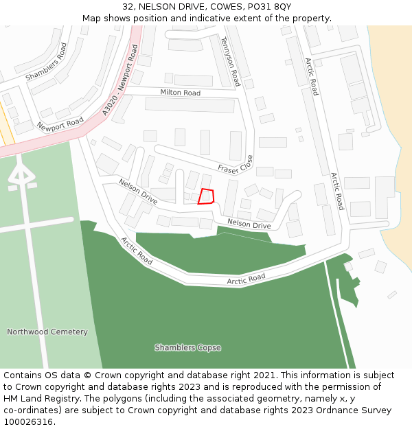 32, NELSON DRIVE, COWES, PO31 8QY: Location map and indicative extent of plot