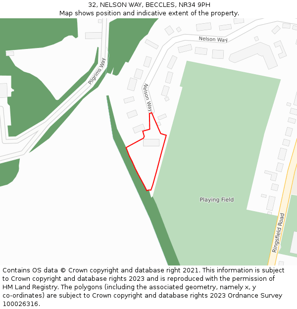 32, NELSON WAY, BECCLES, NR34 9PH: Location map and indicative extent of plot