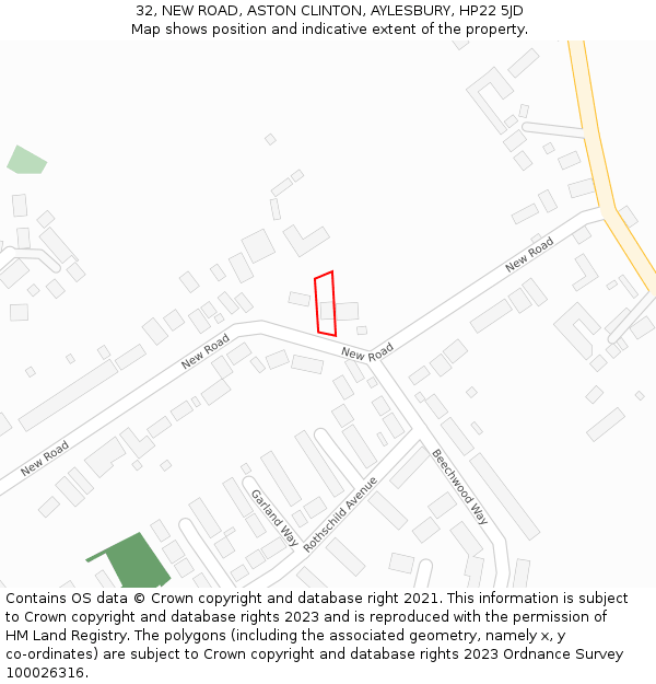 32, NEW ROAD, ASTON CLINTON, AYLESBURY, HP22 5JD: Location map and indicative extent of plot