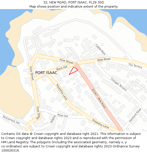 32, NEW ROAD, PORT ISAAC, PL29 3SD: Location map and indicative extent of plot