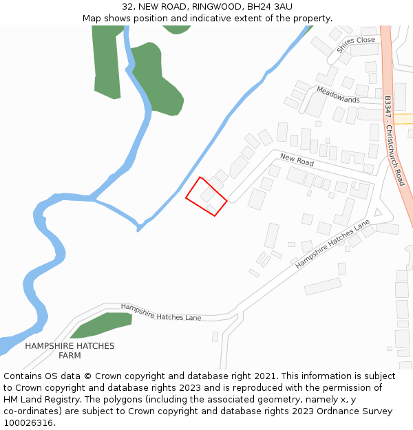 32, NEW ROAD, RINGWOOD, BH24 3AU: Location map and indicative extent of plot