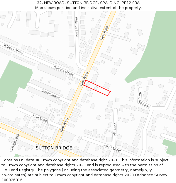 32, NEW ROAD, SUTTON BRIDGE, SPALDING, PE12 9RA: Location map and indicative extent of plot