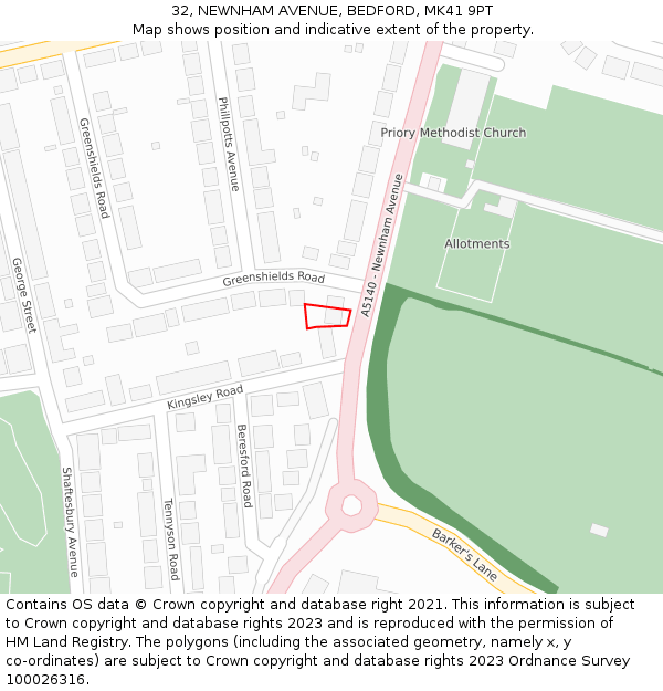 32, NEWNHAM AVENUE, BEDFORD, MK41 9PT: Location map and indicative extent of plot